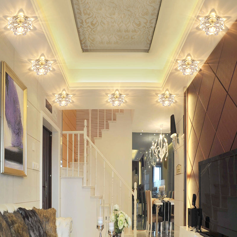 Lotus LED Crystal Spotlight: Modern Ceiling Fixture with Clear Crystal Flush Mount Lighting for Living Room