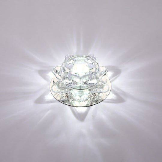 Lotus LED Crystal Spotlight: Modern Ceiling Fixture with Clear Crystal Flush Mount Lighting for Living Room