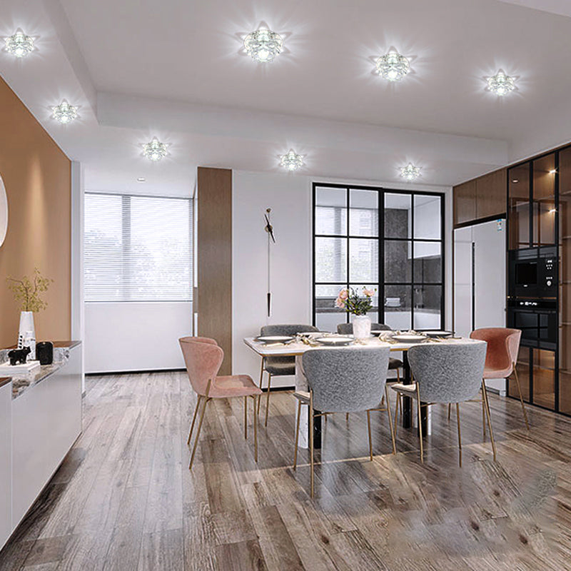 Lotus LED Crystal Spotlight: Modern Ceiling Fixture with Clear Crystal Flush Mount Lighting for Living Room