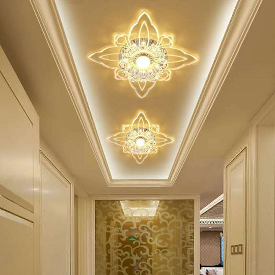 Contemporary Floral Crystal LED Flushmount Ceiling Light - Clear, Perfect for Hallways