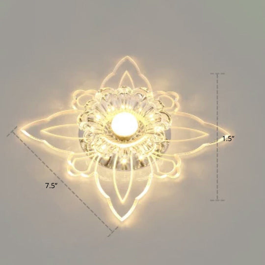 Contemporary Floral Crystal Led Flushmount Ceiling Light - Clear Perfect For Hallways / Warm