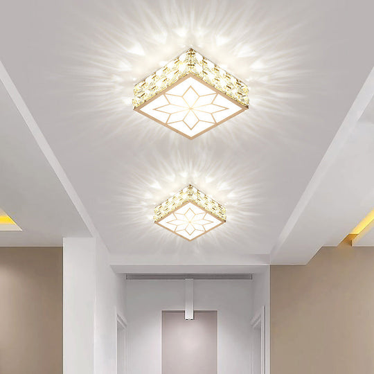 Simple Crystal Embedded LED Ceiling Flush Mount Light Fixture for Hallways