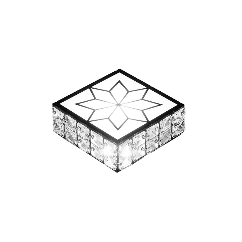 Minimalist Black LED Flush Mount Light with Inlaid Crystal for Corridor Ceiling Lighting