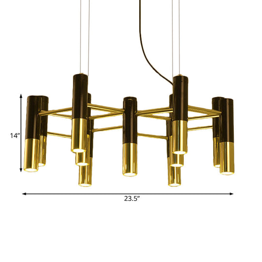 Contemporary Metal Tube Chandelier - Gold Led Pendant Light With 11/22 Lights In Warm Glow