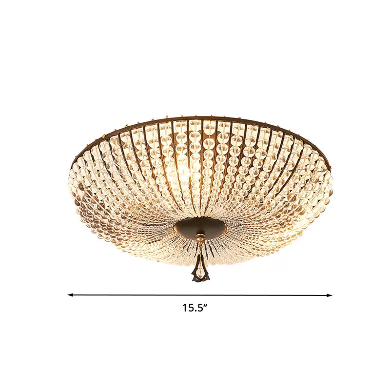 Modern Clear K9 Crystal Bowl Ceiling Lamp - 3 Lights, Black Flush Mount for Bedroom Lighting