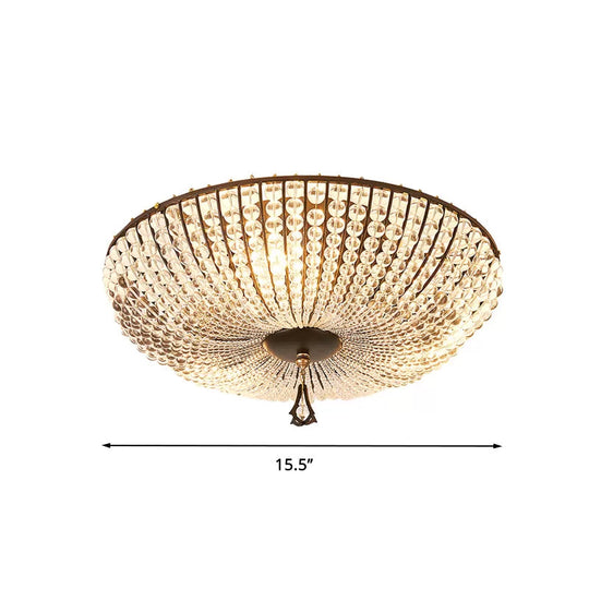 Modern Clear K9 Crystal Bowl Ceiling Lamp - 3 Lights, Black Flush Mount for Bedroom Lighting