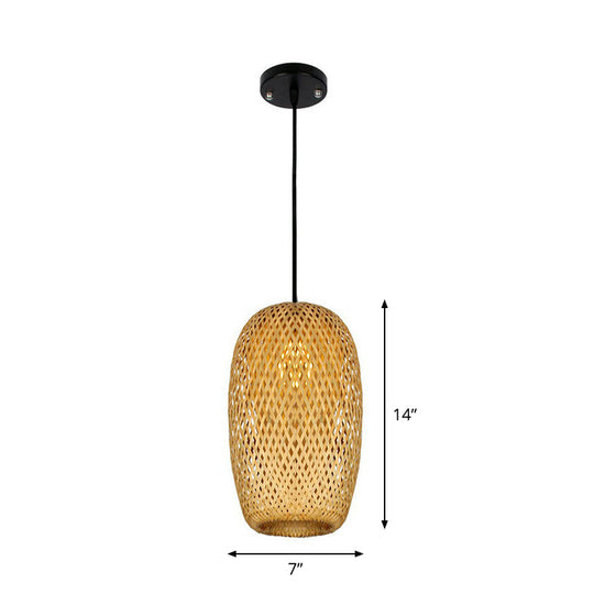 Chinese Hand-Woven Bamboo Pendant Light - Beige / A