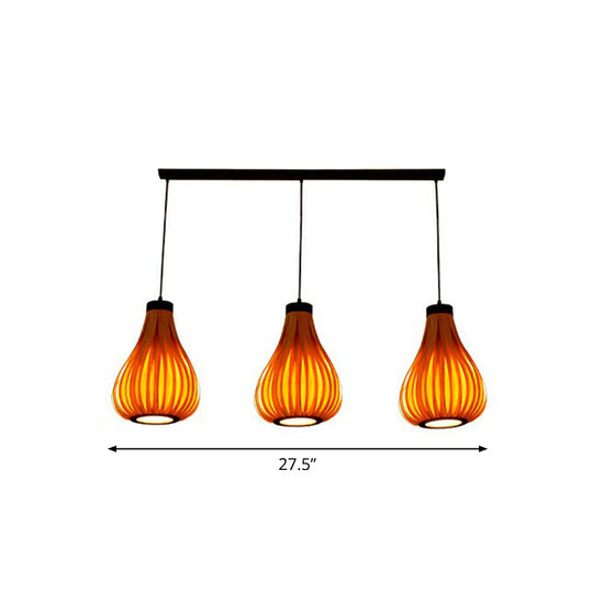 Asian Teardrop Pendant Light Trio - Wooden Cluster For Restaurant Ceilings