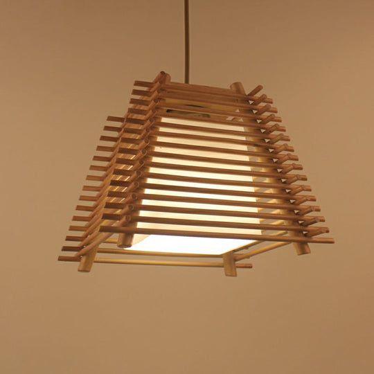 Modern Brown Wood Hanging Light: Trapezoidal Restaurant Pendant Lamp