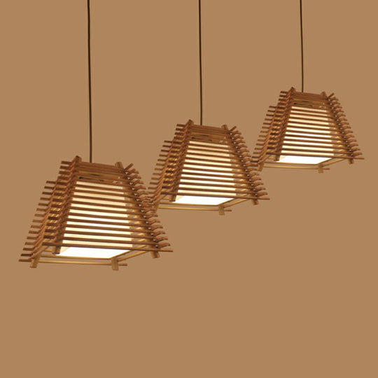 Modern Brown Wood Hanging Light: Trapezoidal Restaurant Pendant Lamp