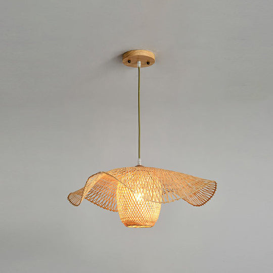 Bamboo Lotus Leaf Pendant Lamp: Beige Modernist 1-Light Suspension / Large A