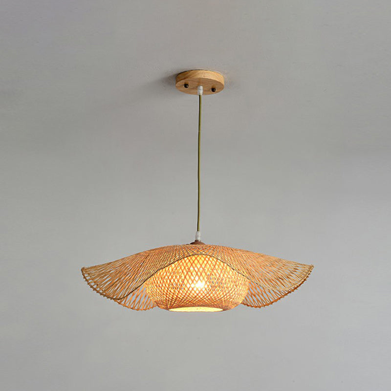 Bamboo Lotus Leaf Pendant Lamp: Beige Modernist 1-Light Suspension / Large B