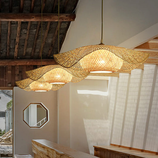 Bamboo Lotus Leaf Pendant Lamp: Beige Modernist 1-Light Suspension