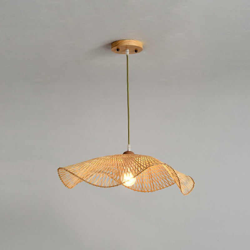 Bamboo Lotus Leaf Pendant Lamp: Beige Modernist 1-Light Suspension