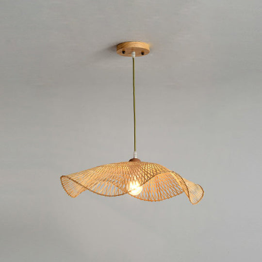 Bamboo Lotus Leaf Pendant Lamp: Beige Modernist 1-Light Suspension