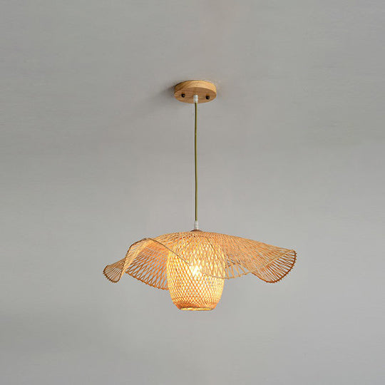 Bamboo Lotus Leaf Pendant Lamp: Beige Modernist 1-Light Suspension / Small A