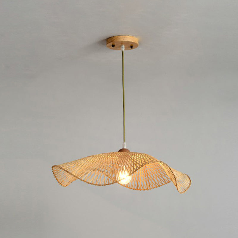 Bamboo Lotus Leaf Pendant Lamp: Beige Modernist 1-Light Suspension
