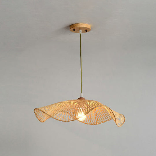 Bamboo Lotus Leaf Pendant Lamp: Beige Modernist 1-Light Suspension