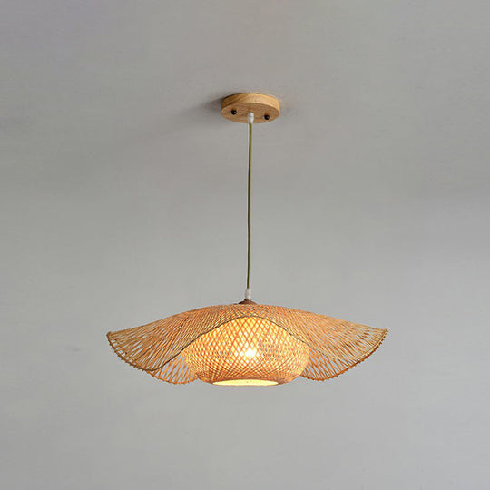 Bamboo Lotus Leaf Pendant Lamp: Beige Modernist 1-Light Suspension / Small B