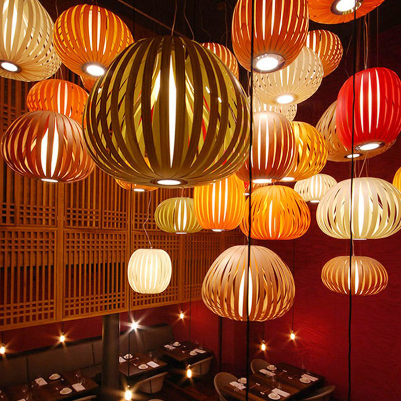 Sleek Wooden Pendant Light Kit For Sphere Restaurant Suspension - Single-Bulb Minimalist Design