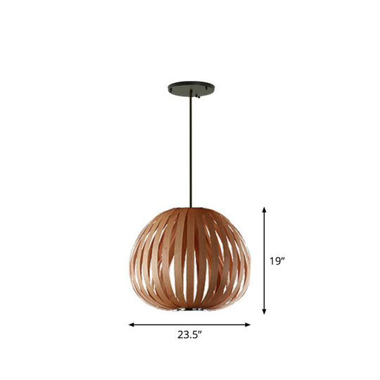 Sleek Wooden Pendant Light Kit For Sphere Restaurant Suspension - Single-Bulb Minimalist Design