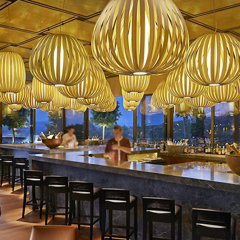 Sleek Wooden Pendant Light Kit For Sphere Restaurant Suspension - Single-Bulb Minimalist Design