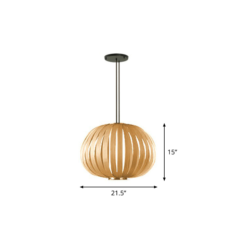 Sleek Wooden Pendant Light Kit For Sphere Restaurant Suspension - Single-Bulb Minimalist Design Wood