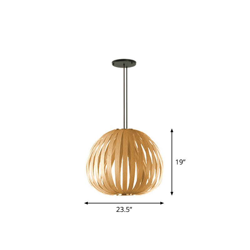 Sleek Wooden Pendant Light Kit For Sphere Restaurant Suspension - Single-Bulb Minimalist Design Wood