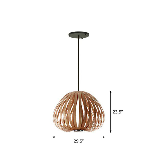 Sleek Wooden Pendant Light Kit For Sphere Restaurant Suspension - Single-Bulb Minimalist Design