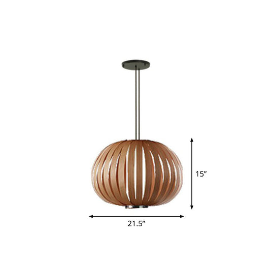Sleek Wooden Pendant Light Kit For Sphere Restaurant Suspension - Single-Bulb Minimalist Design