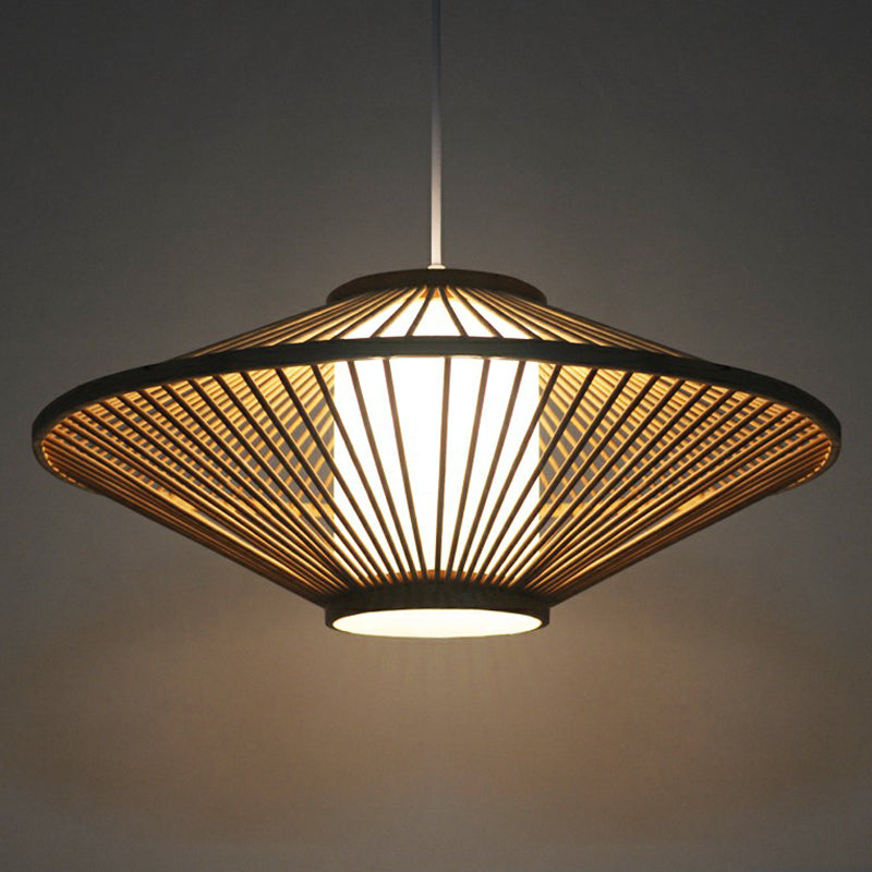 Bamboo Conical Cage Pendant Lamp - Contemporary Wood Ceiling Light