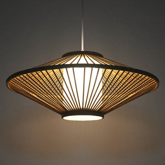 Bamboo Conical Cage Pendant Lamp - Contemporary Wood Ceiling Light