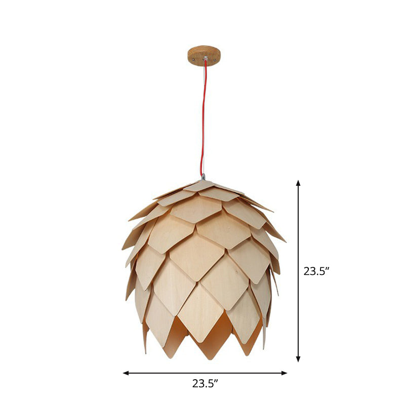 Nordic Wooden Hanging Lamp With Artichoke Design For Restaurants - 1 Head Pendant Light Fixture