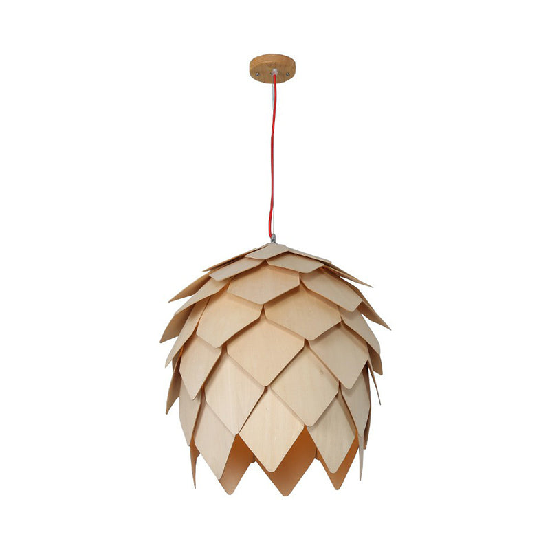 Nordic Wooden Hanging Lamp With Artichoke Design For Restaurants - 1 Head Pendant Light Fixture