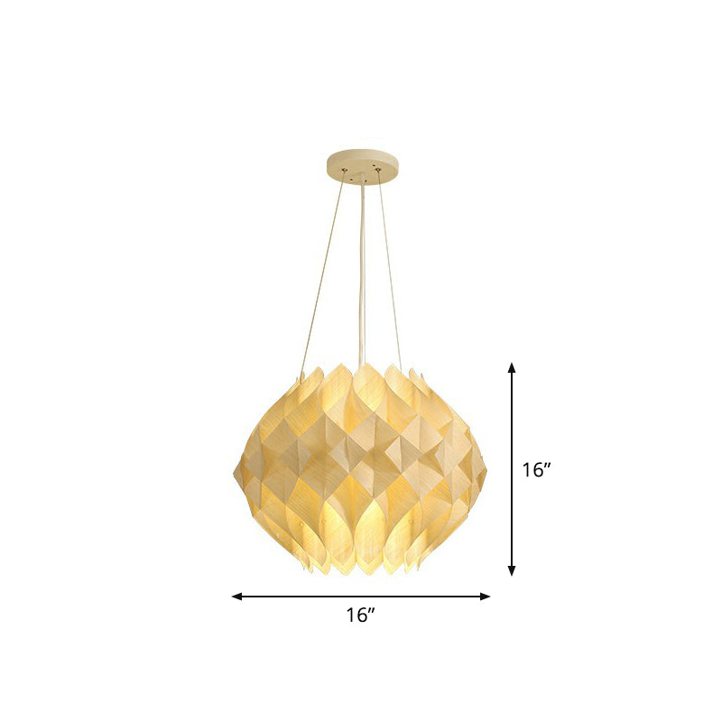 Nordic Wooden Hanging Light: 1-Light Beige Ceiling Lamp Wood / 16