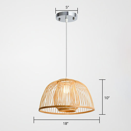 Modern Wood Domed Ceiling Pendant: Bamboo Suspension Lamp with Cage Inner
