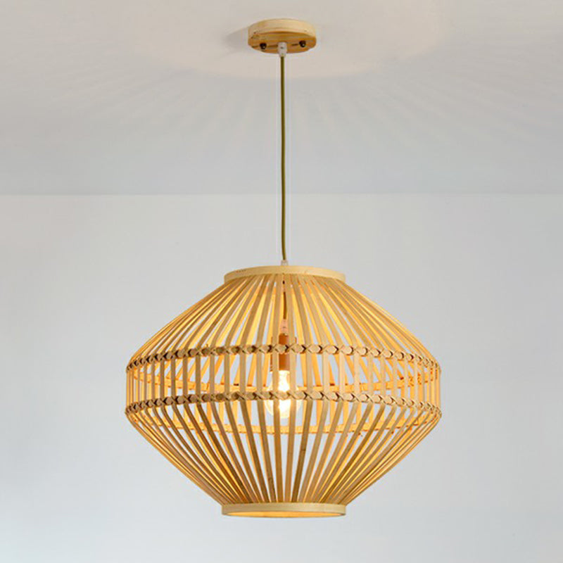 Bamboo Cage Pendant Lamp: Modern Hanging Light In Beige