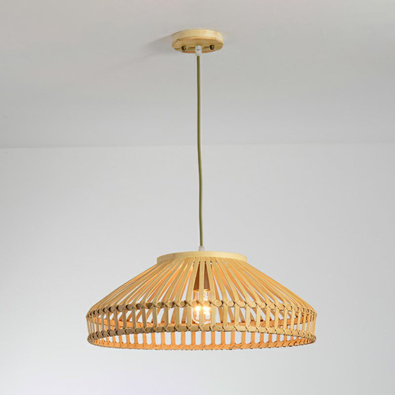 Bamboo Cage Pendant Lamp: Modern Hanging Light In Beige