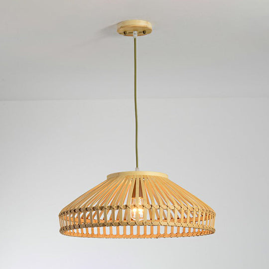 Bamboo Cage Pendant Lamp: Modern Hanging Light In Beige