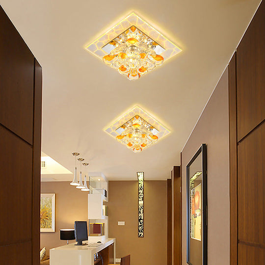 Contemporary Clear LED Crystal Ceiling Lamp for Hallway - Flower Square Flush Mount