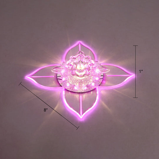Petals Led Ceiling Light: Flower Crystal Flush-Mount Fixture Clear / Pink