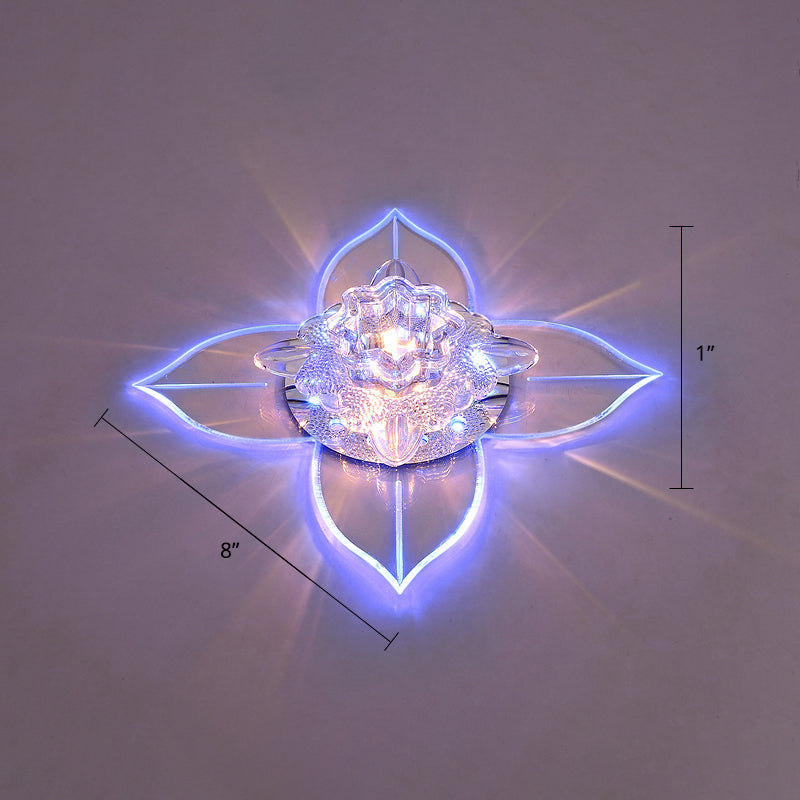 Petals Led Ceiling Light: Flower Crystal Flush-Mount Fixture Clear / Blue
