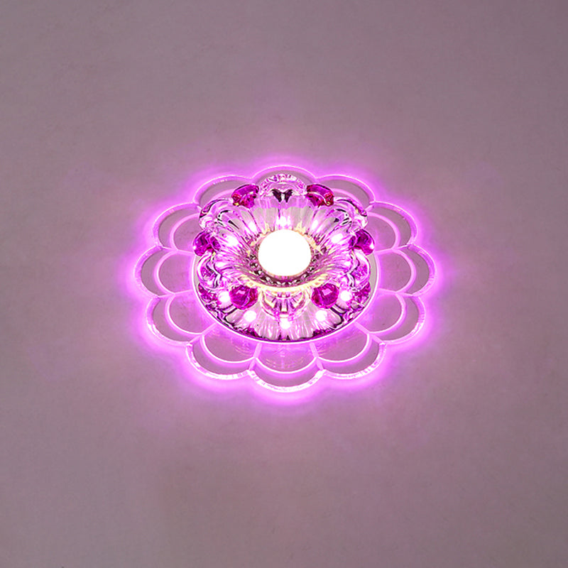 Modern Crystal Clear LED Ceiling Fixture for Corridor - Scalloped Flush Mount Recessed Lighting
