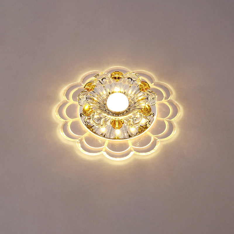 Modern Crystal Clear LED Ceiling Fixture for Corridor - Scalloped Flush Mount Recessed Lighting