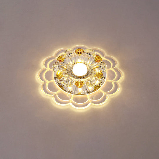 Modern Crystal Clear LED Ceiling Fixture for Corridor - Scalloped Flush Mount Recessed Lighting