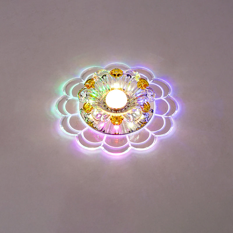 Modern Crystal Clear Led Ceiling Fixture For Corridor - Scalloped Flush Mount Recessed Lighting /