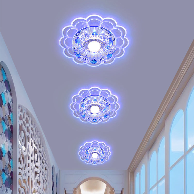 Modern Crystal Clear Led Ceiling Fixture For Corridor - Scalloped Flush Mount Recessed Lighting