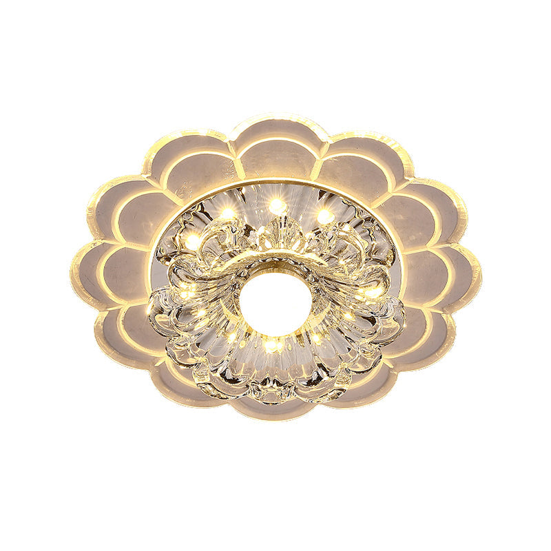 Modern Crystal Clear LED Ceiling Fixture for Corridor - Scalloped Flush Mount Recessed Lighting