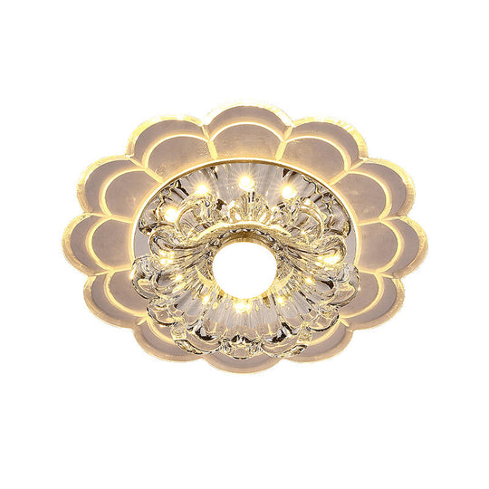 Modern Crystal Clear LED Ceiling Fixture for Corridor - Scalloped Flush Mount Recessed Lighting