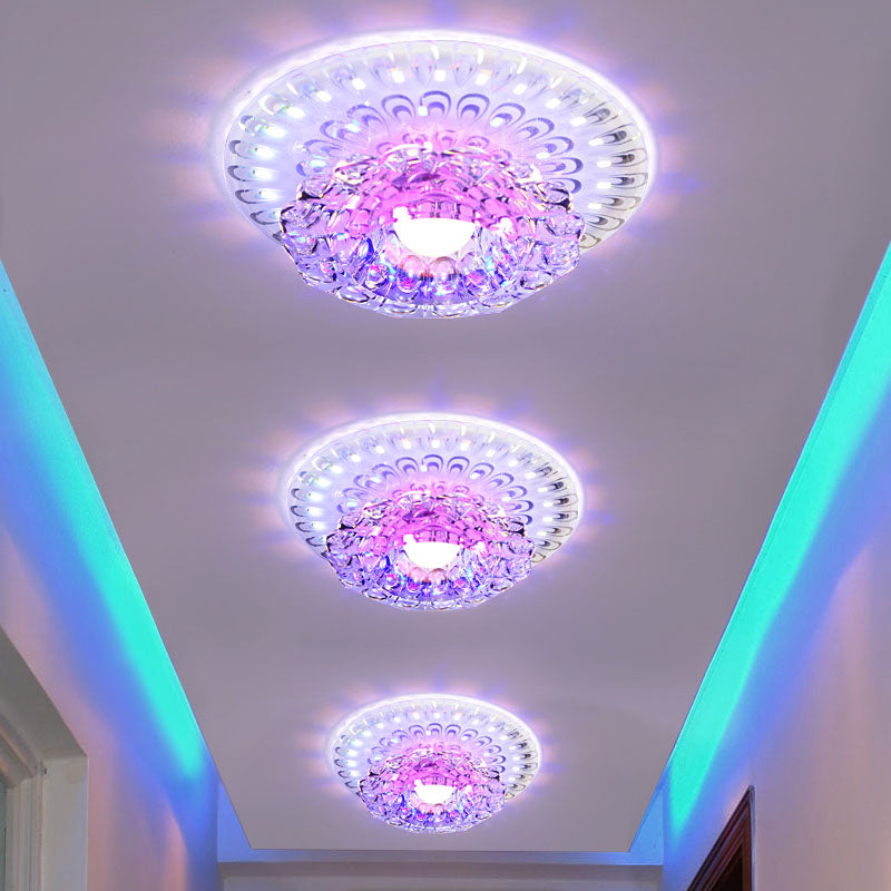 Modern LED Crystal Ceiling Lamp - White Flush-Mount Entryway Light Fixture